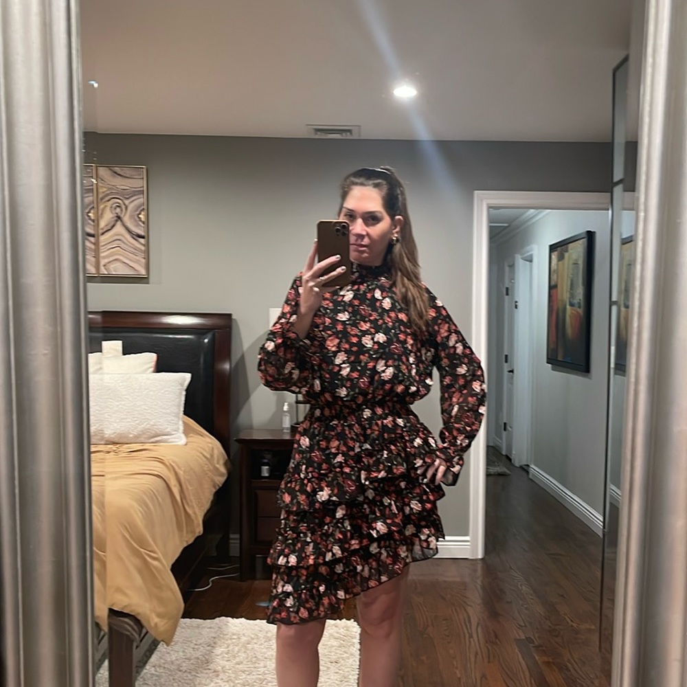 Revamped dress collection floral long sleeve asymmetrical dress size xl NWT